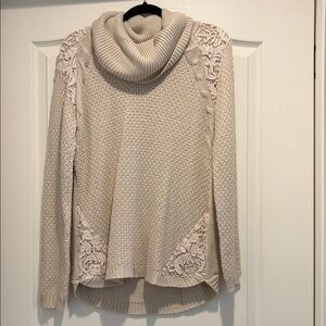 Elegant Cream Cowl Neck Sweater with Lace Details